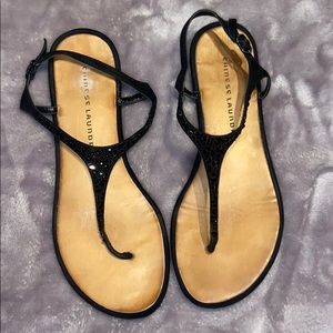 Black flats with rhinestone details